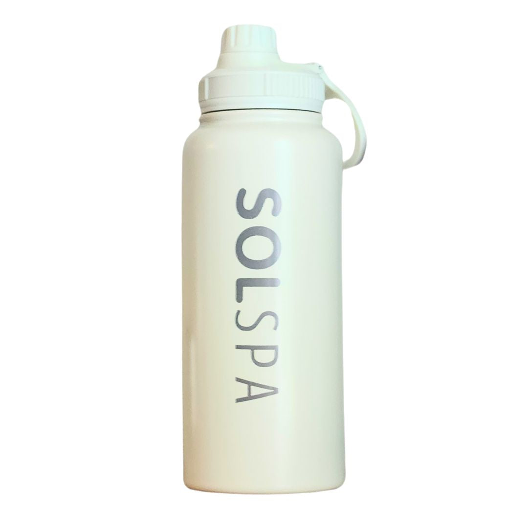 Close-up of the Sol Spa Sport Bottle’s easy-grip handle and durable lid